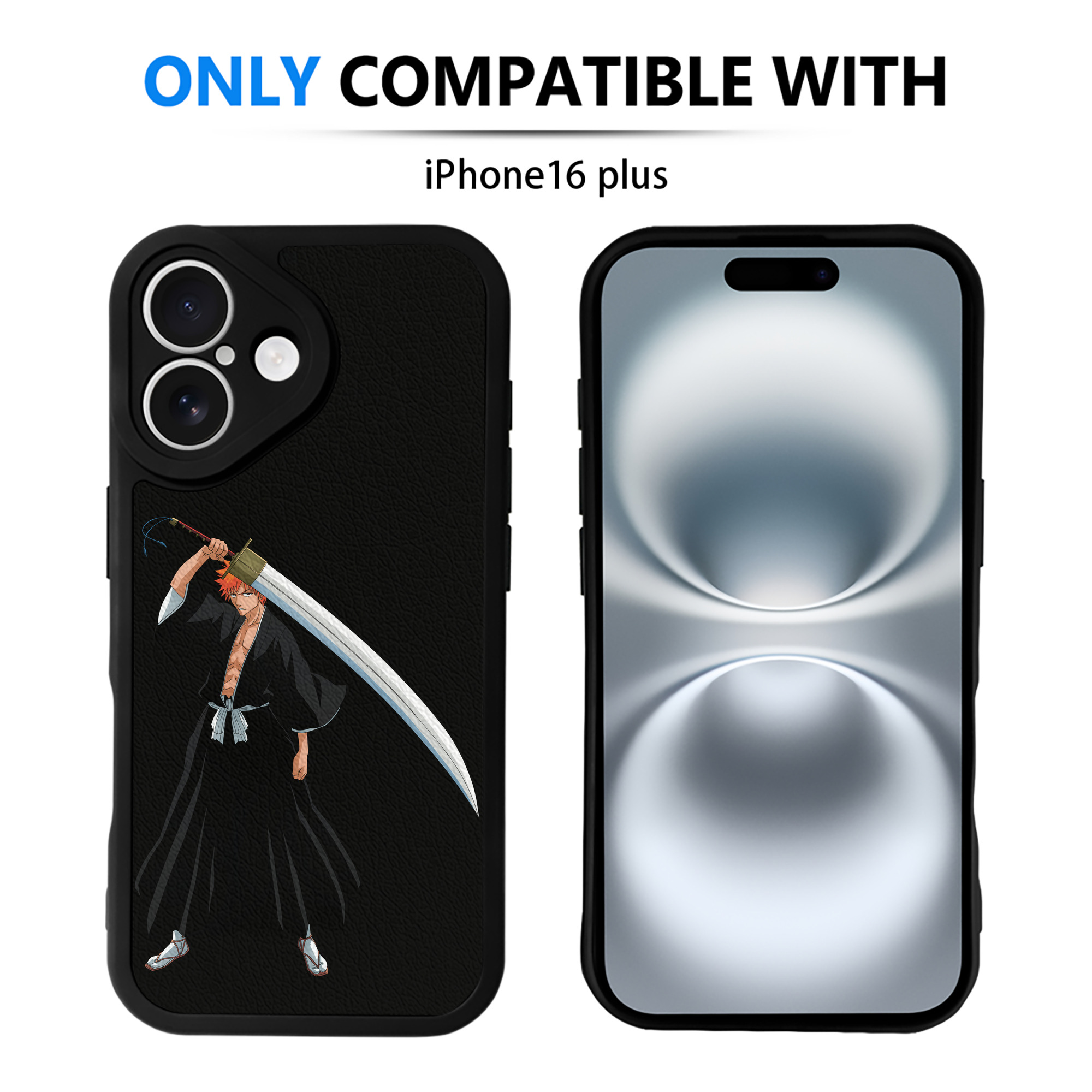 ブリーチ 黒崎一護（くろさき いちご）BLEACH Kurosaki Ichigo 【iPhone 16シリーズ対応】シリコンスマホケース（レザー調） 材質：シリコン